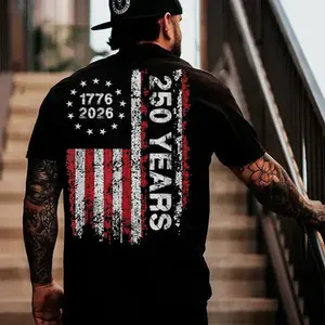 Men's Vintage 100% Cotton Classic Short-Sleeve Tee - 250 Years Graphic Print, Lightweight, Expandable Fabric, All-Seasons Casual Streetwear Top, Mens Vintage Casual T-Shirts