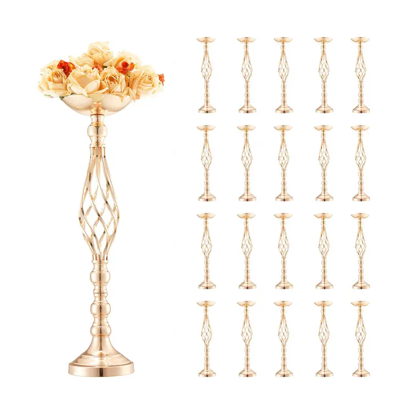 VEVOR 20PCS 58cm/22.83” Tall Wedding Flower Vase, Metal Wedding Centerpiece, Gold Floral Arrangement Stand Display Rack for Tables Wedding Dinner Party, Anniversary Ceremony Birthday Event Decor