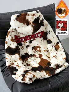 Women's Loose Synthetic Leather Casual Hoodie, Cow Print, All Seasons Outerwear, Daily Casual Wear, Women's Jacket Coat