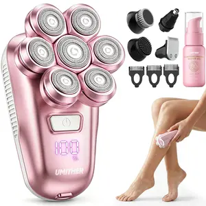 Electric Shaver for Women & Men, Multifunctional Electric Razor with 7D Magnetic Shaver Heads, Wet Dry Waterproof Trimmer Kit, Body Hair Trimmer, Head Shavers for Bald Men, Nose Ear Hair Trimmer, USB Rechargeable Clippers, Pink, Black, Purple