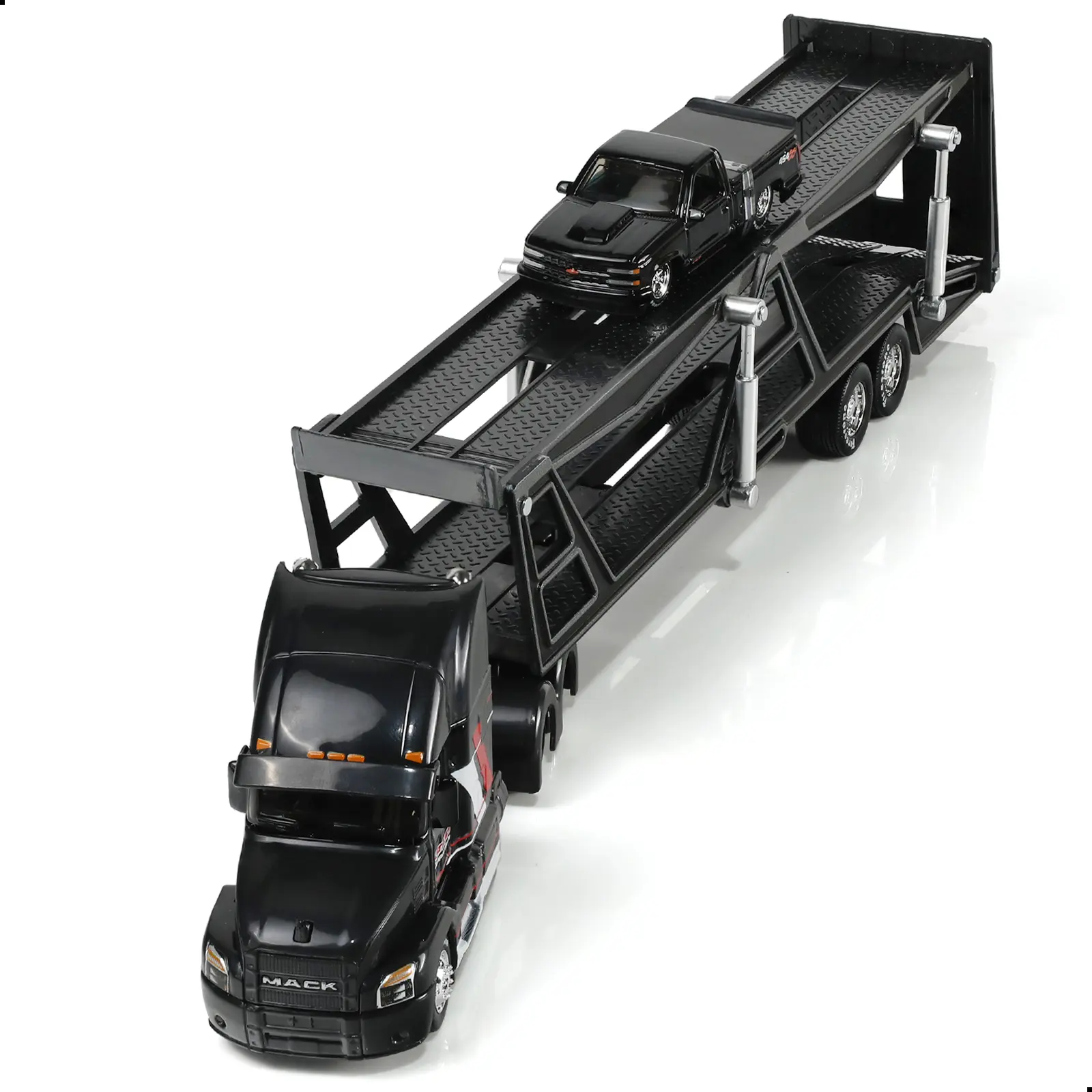 Semi Truck Toy with Trailer and Car Model, 1/50 Scale for MAx Diecast Model Trucks, Alloy Metal Semi Truck and Trailer Gifts for Boys Adult Car Collector -Black