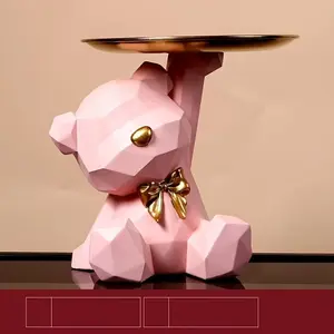 Creative Bear Desktop Tray, Mini Key Storage Ornament, Luxurious Home Decor, Living Room Wine Cabinet Entrance Decoration