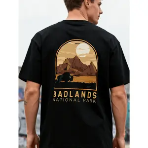 Men' S Badlands National Park Vintage Emblem T- Shirt Fashion Crew Neck Short Sleeve, Versatile and Comfortable, Athletic Style for Summer and Spring, Ideal as Gifts.png