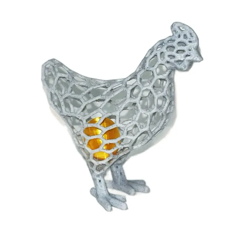Voronoi Chicken Statue with Golden Egg – 3D Printed Marble & Gold Decor, 5 Inches Tall Decorative
