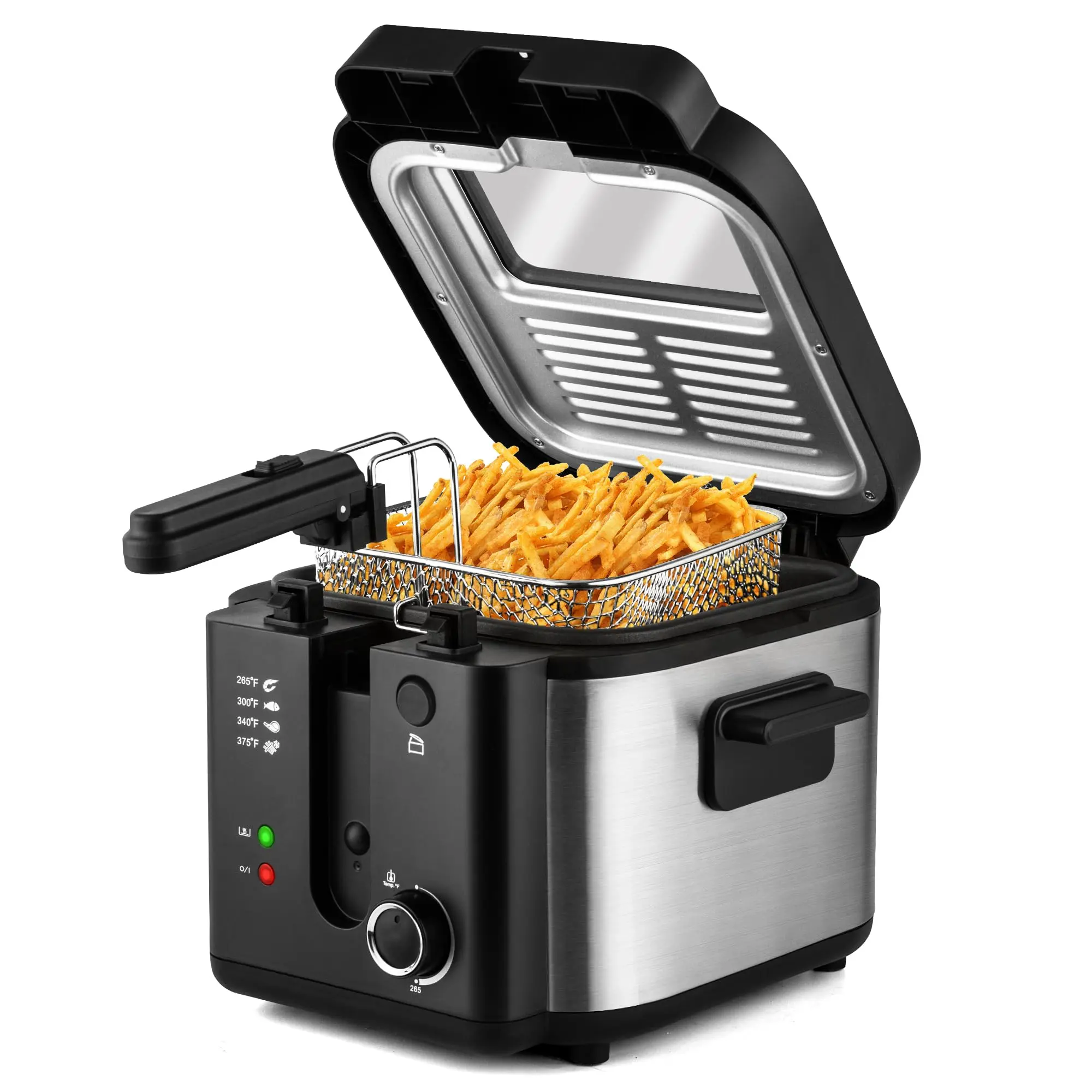 SUSTEAS Electric Countertop Deep Fryer - 1.5L/2.5L Oil Capacity, Stainless Steel Viewing Window, Fast Heating, Cool-Touch, Easy-Clean Removable Parts, Portable Mini Small Fryer with Basket for Home Use, Deep Fryer With Basket For Home Use