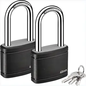 2 Pack Keyed Padlock with 3 Keys Alike, 1.8 Inch Locker Lock 40mm Heavy-Duty Locks for Gate Fence Hasp Cabinet Toolbox School Gym Locker (Black)