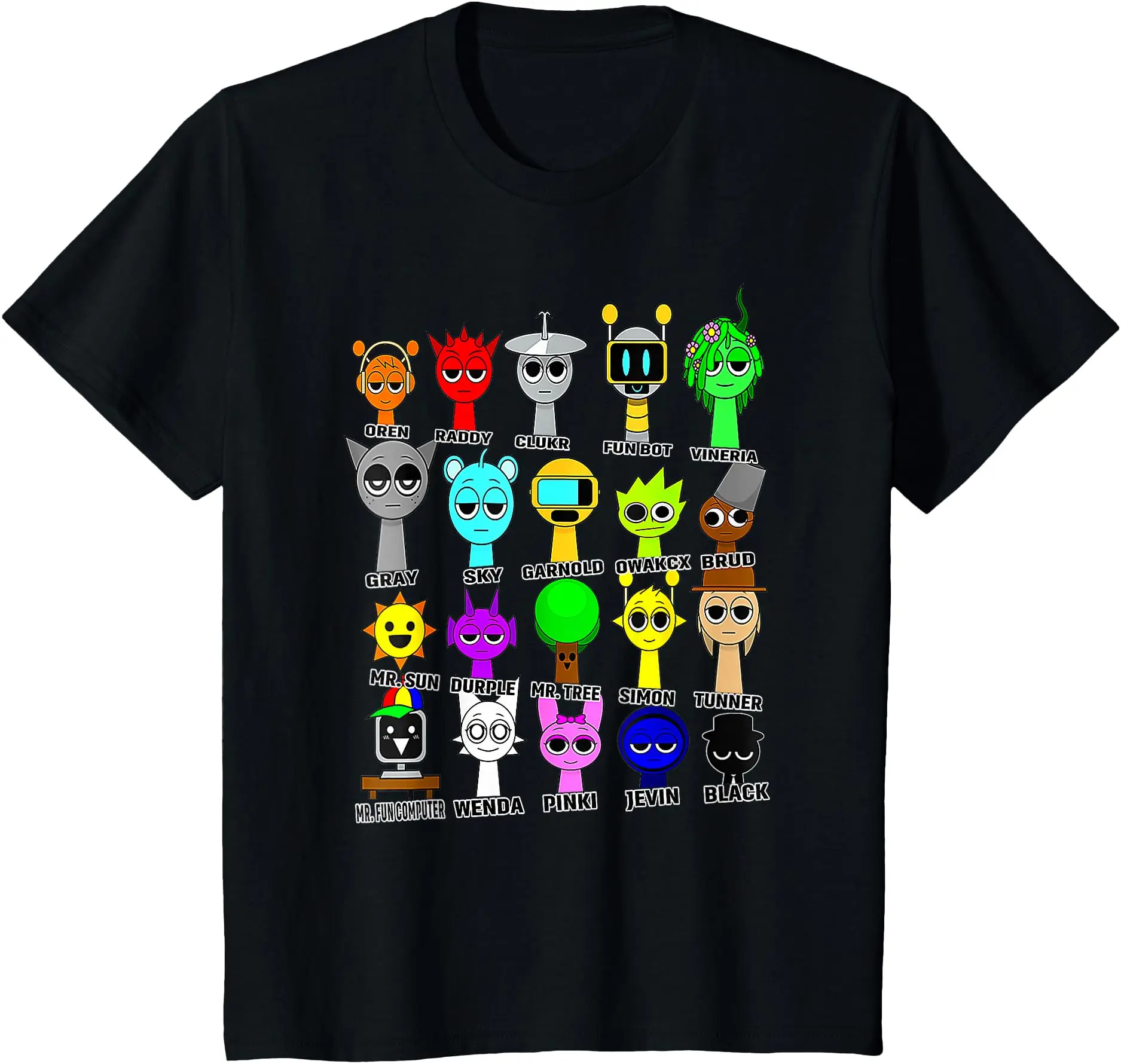 Sprunki Funny Toys For Boys and Girls Birthday Decoration T-Shirt | Tee for Youths, Kids – Short Sleeve Crewneck Solid Basic Tees Casual Tops 5-14 Years