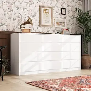 FUFU&GAGA 12 Drawer Chest of Drawers, Modern No Handle Dresser, 12-Drawer Cabinet for Bedroom (63"W x 15.7"D x 31.9"H) Furniture Storage