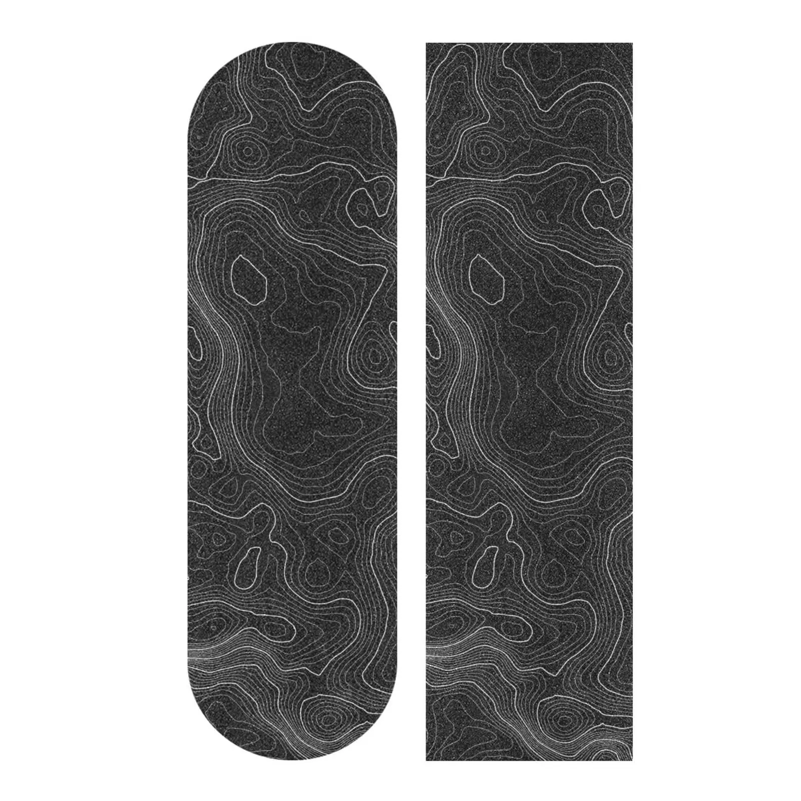 Topographic Map Black Grip Tape White Lines Contour Geographic Skateboard 33x9 Inch Non-slip Sandpaper  For Longboard Roller Board Stair Treads