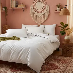 White Waffle Duvet Cover Set with Black Trim | Cotton Minimalist Bedding