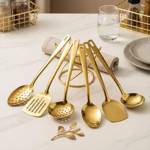 6-Piece Kitchen Utensil Set: Stainless Steel Square-Handle Spatulas, Restaurant-Style Serving Spoons & Slotted Spoons