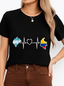 Women's Ecuador & Argentina Heartbeat Cropped T-Shirt, Casual Short Sleeve Cotton Top, Regular Fit for Everyday Summer Wear, Plus Size Available