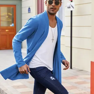 COOFANDY Men's Ruffle Shawl Collar Cardigan Open Front Lightweight Long Length Drape Cape Overcoat with Pockets