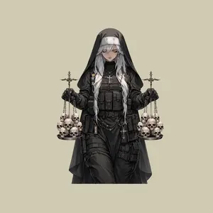 Gothic Skull Scale Nun Warrior Sticker, Dark Nun with Skulls Balanced Justice Decal