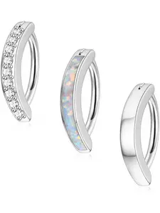 3Pcs 14G Clicker Belly Button Ring for Women - Gold 316L Steel, Cute CZ Opal Small Hoop, Simple Reverse Navel Piercing Jewelry