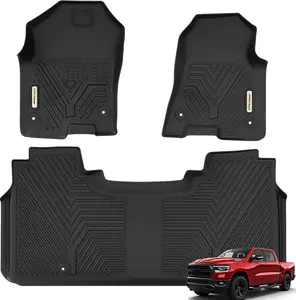 YITAMOTOR Floor Mats for 2019-2024 Dodge Ram 1500 Crew Cab New Body with Rear Under Seat Storage Box, TPE All-Weather Front 1st & 2nd Row