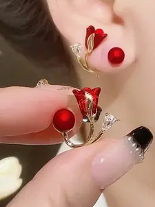Elegant Tulip Flower Design Fashion Women's Earrings, Floral Stud Earrings, Tulip Flower Studs for Daily Wear, Simple and Stylish Jewelry