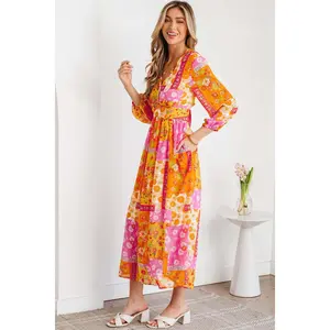Floral Patchwork Cut-Out Tied Back Maxi Dress