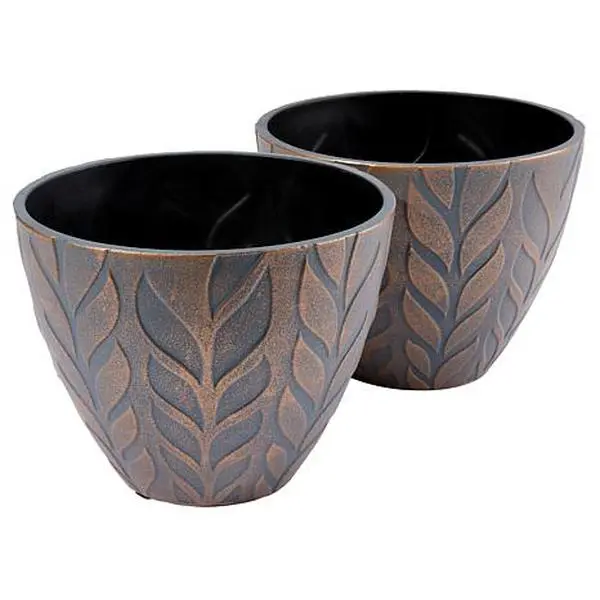 Plow & Hearth  Plow & Hearth Leaf Embossed 9 Planters - Set of 2