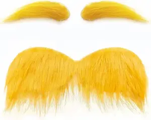 Yellow Mustache and Eyebrows Fake Moustache Set Realistic Beard Fake Eyebrow Cosplay Mustaches Novelty Prop Beard Facial Hair Self Adhesive for Halloween Christmas Party Costume Accessories Care Gift Basket for Women long inflatables bag night light summe