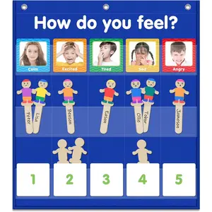 Feelings Pocket Chart for Classroom, Emotions Chart with 36 Cards, Social Emotional Learning & Regulation for ,  Learning Materials, Homeschool Calm Down Corner Supplies (Blue)
