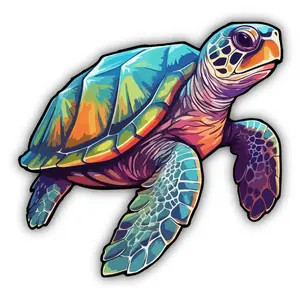 Color Art Sea Turtle Cut To Shape Vinyl Sticker (Automotive, Window, Water bottle)