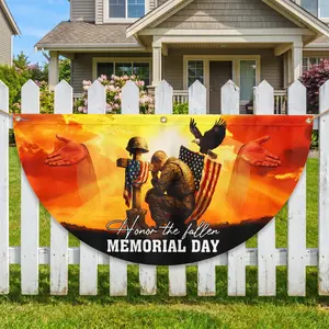 Memorial Day Flag Honor The Fallen Thank You Veteran US Eagle Cross Freedom One Nation Under God Banner, Veterans Day Semi-Circular Banner, Decor House Flag, Memorial Day Banner, Memorial Day House Flag, Veteran's Day Banner