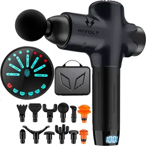 Hivolt Advance Massage Gun - Deep Tissue Percussion Massager for Pain Relief Muscle Recovery & Full Body Relaxation with 6 Adjustable Speed Levels 4 Interchangeable Heads Portable Travel Friendly Design
