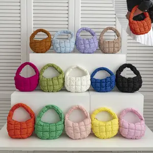 6926 Women's Hand-held Pleated Small Bag 2025 New Nylon Cloth Filled Cotton Dumpling Handbag