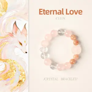 [Love Fortune] crystal bracelet, rose quartz white crystal sunstone pink quartz carving, unisex, daily wear gift, 10mm beads natural stone, love romance luck symbol