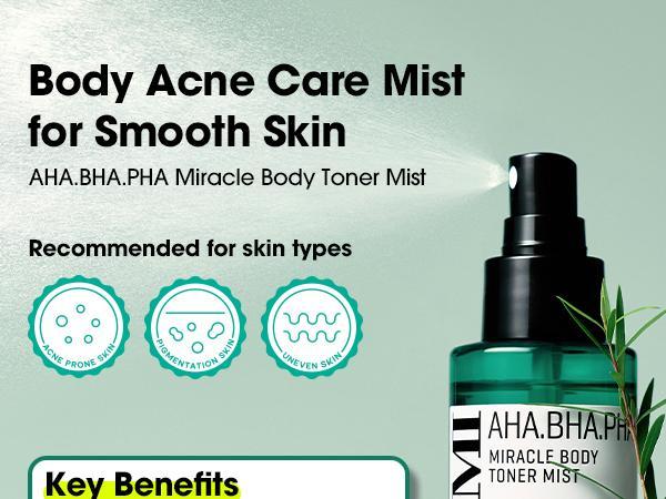AHA-BHA-PHA Body Miracle Repair Set - Korean Skincare - 3-Step Routine for Body Acne & Texture - Cleanser, Mist & Lotion - Centella, Niacinamide