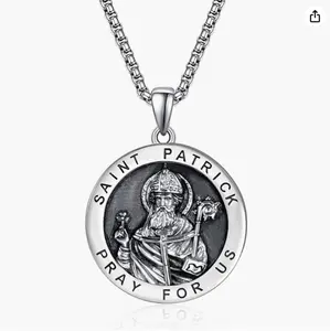 TANGPOET Saint Patrick Necklace for Men 925 Sterling Silver St Patrick Medal Medallion Necklace Protection Jewelry Religious Gifts