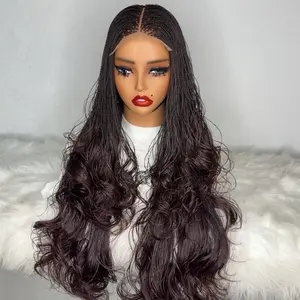 5x5 Human Hair Closure Nano Micro Braids Tiny Spanish Curly Tip Braided Wig Very Lightweight, super neat, Dark Purple for Stylish Looks