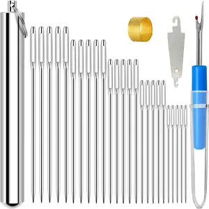 25 Large Eye Embroidery Needles 5 Sizes with Aluminum Storage Tub for Sewing Projects Durable Safe and User Friendly Design