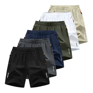 6-piece set: men’s shorts with zippered pockets; summer ice silk beach shorts; quick-drying sports-casual shorts with a cool feel; lightweight basketball shorts; plus-size men’s design with reflective stripes; solid-color shorts suitable for running and f