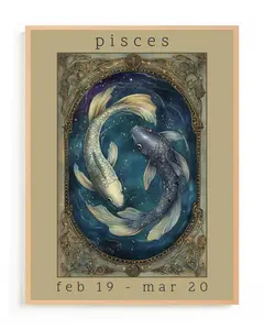 Pisces Zodiac Wall Art Poster Dreamy Astrology Artwork Boho Pisces Dcor Poster