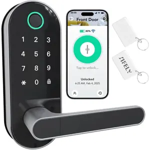 Built-in WiFi Fingerprint  Door Lock with Handle & Keypad - Remote Access & Auto-Lock, Keyless Entry for , Airbnb & Rental, 6-in-1 Unlock: Code/Card/App/Key, Compatible with Alexa &