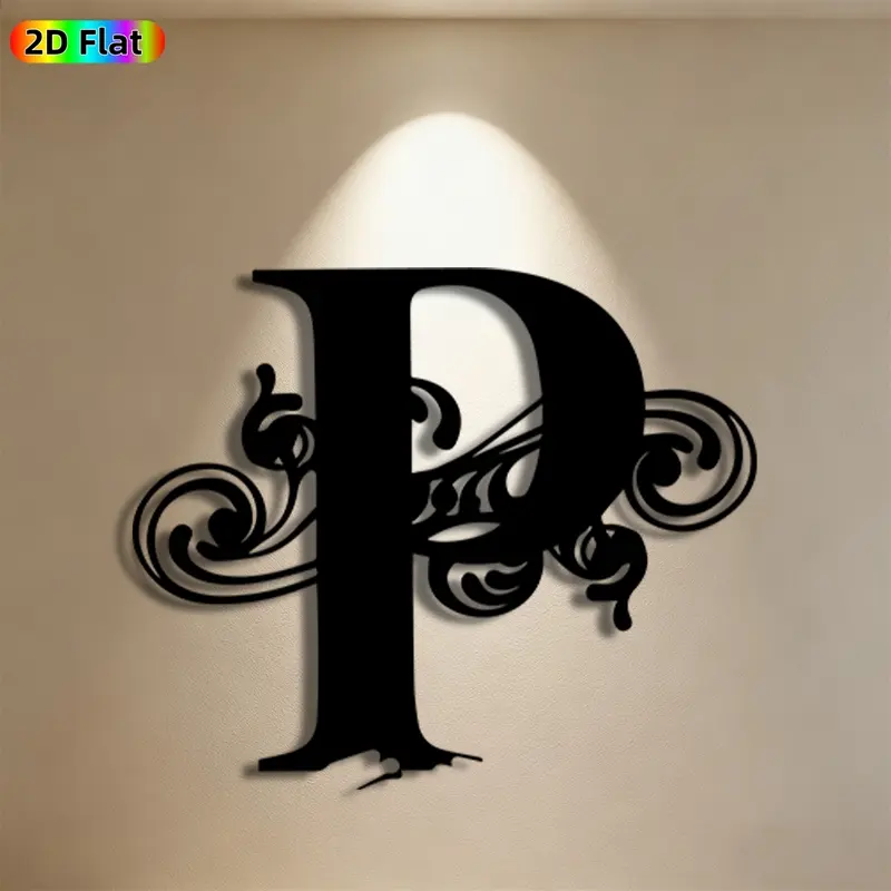 1pc Monogram P Metal Wall Art, Ornate Monogram P Statue Mural, Ideal Gift for New Year, Monogram Decor Enthusiasts, Rust-Resistant Metal Wall Decor Wall Sculptures, Perfect for Entryway Wall & Garden Fence, Personalized Home Decor, Art Deco Style