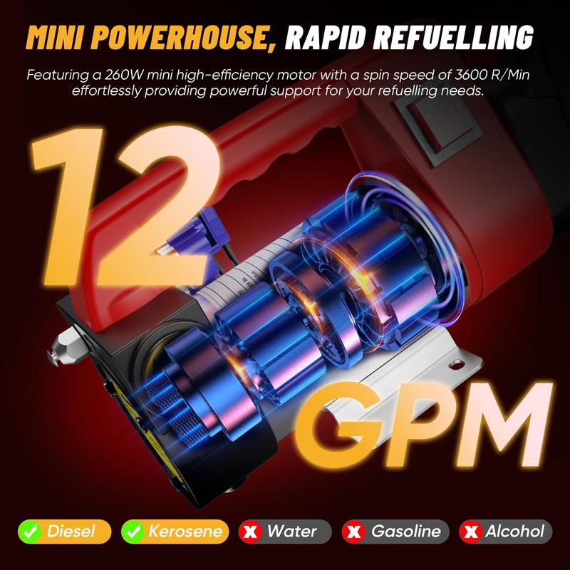 Portable Diesel Transfer Pump, TaskStar Battery Powered 12GPM Cordless Fuel Pump Kit w/ 4.0Ah Battery, Nozzle&Hose for Diesel, Kerosene& Biodiesel