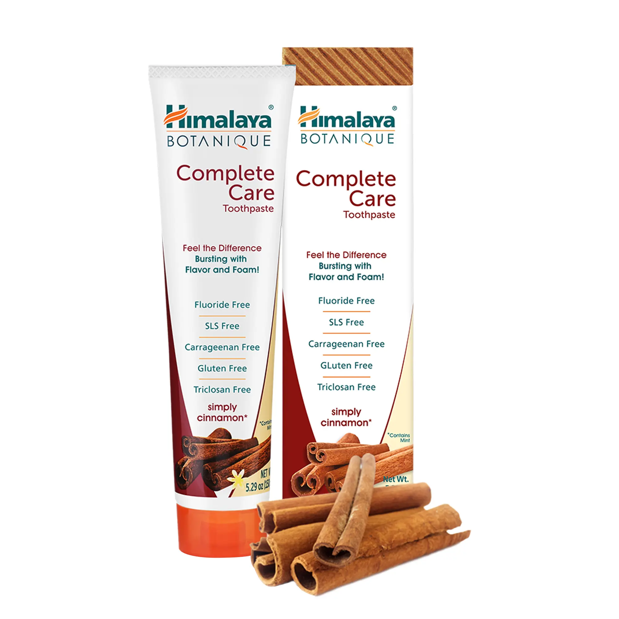 Himalaya Botanique Complete Care Fluoride & SLS Free Toothpaste, Simply Cinnamon, Herbal Formula with Neem, Pomegranate, Triphala & Xylitol, 5.29 oz
