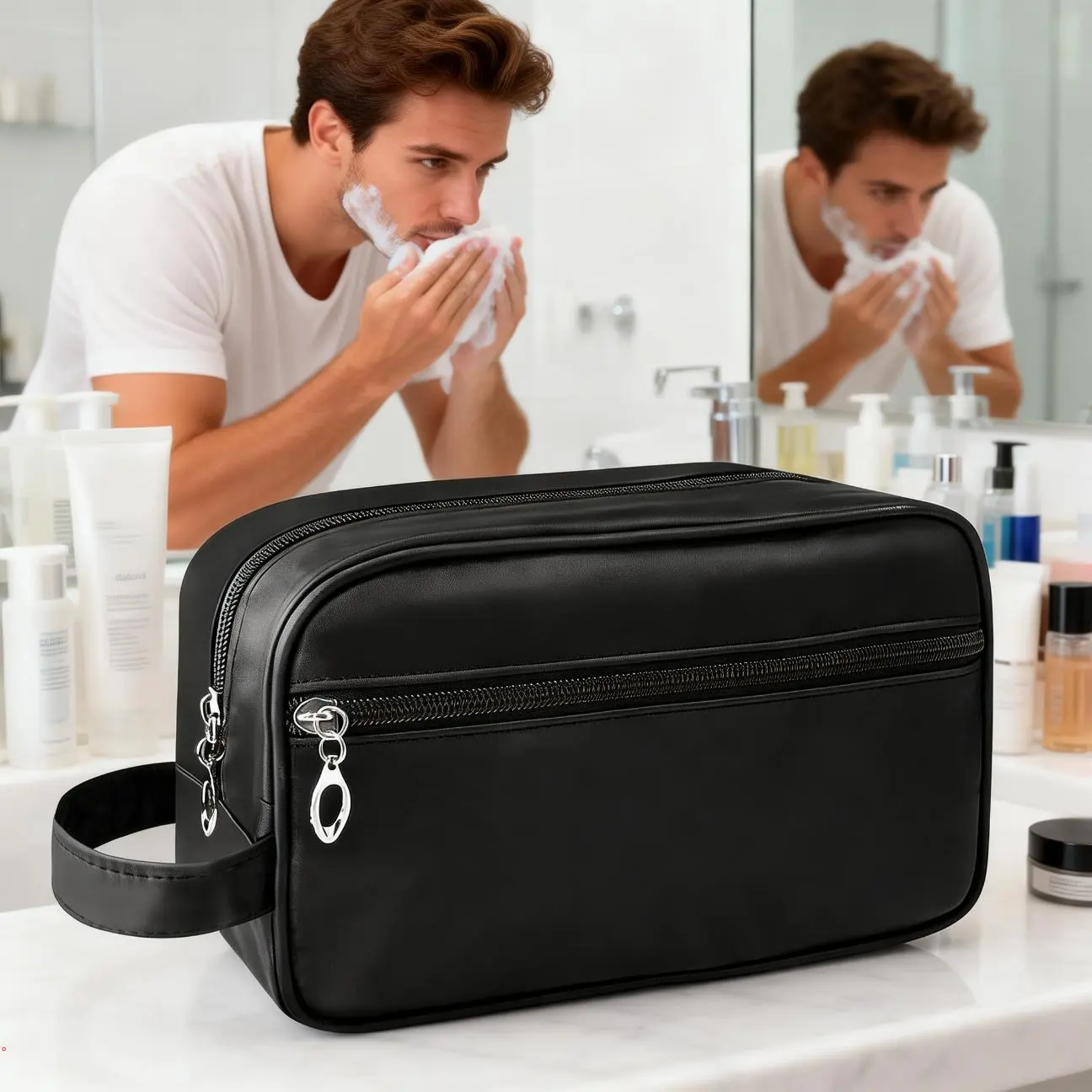 Travel Toiletry Bag for Men,Travel Makeup Bag Organizer, Travel Cosmetic Bag, Hanging Travel Toiletry Bag,Large Wide-open Travel Bag for Toiletries,Dopp Kit Water-resistant Shaving Bag for Accessories,Cosmetic Toiletry Bags