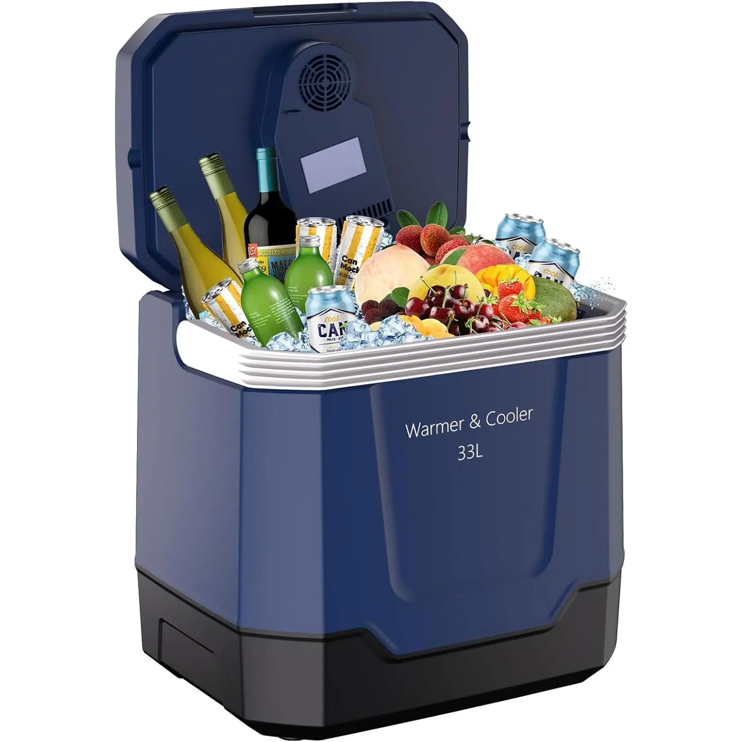35 Quart (33 L) Electric Cooler & Warmer, Portable Car Refrigerator with Automatic Locking Handle, 12V Car Cooler for Vehicle & 110V AC Home Power Cord, Plug in Coolers,Blue