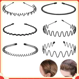 💇 Metal Wavy Headbands, Unisex Black Hair Bands, Adjustable Secure Fit for Men & Women, Ideal for Sports, Outdoor & Graduation