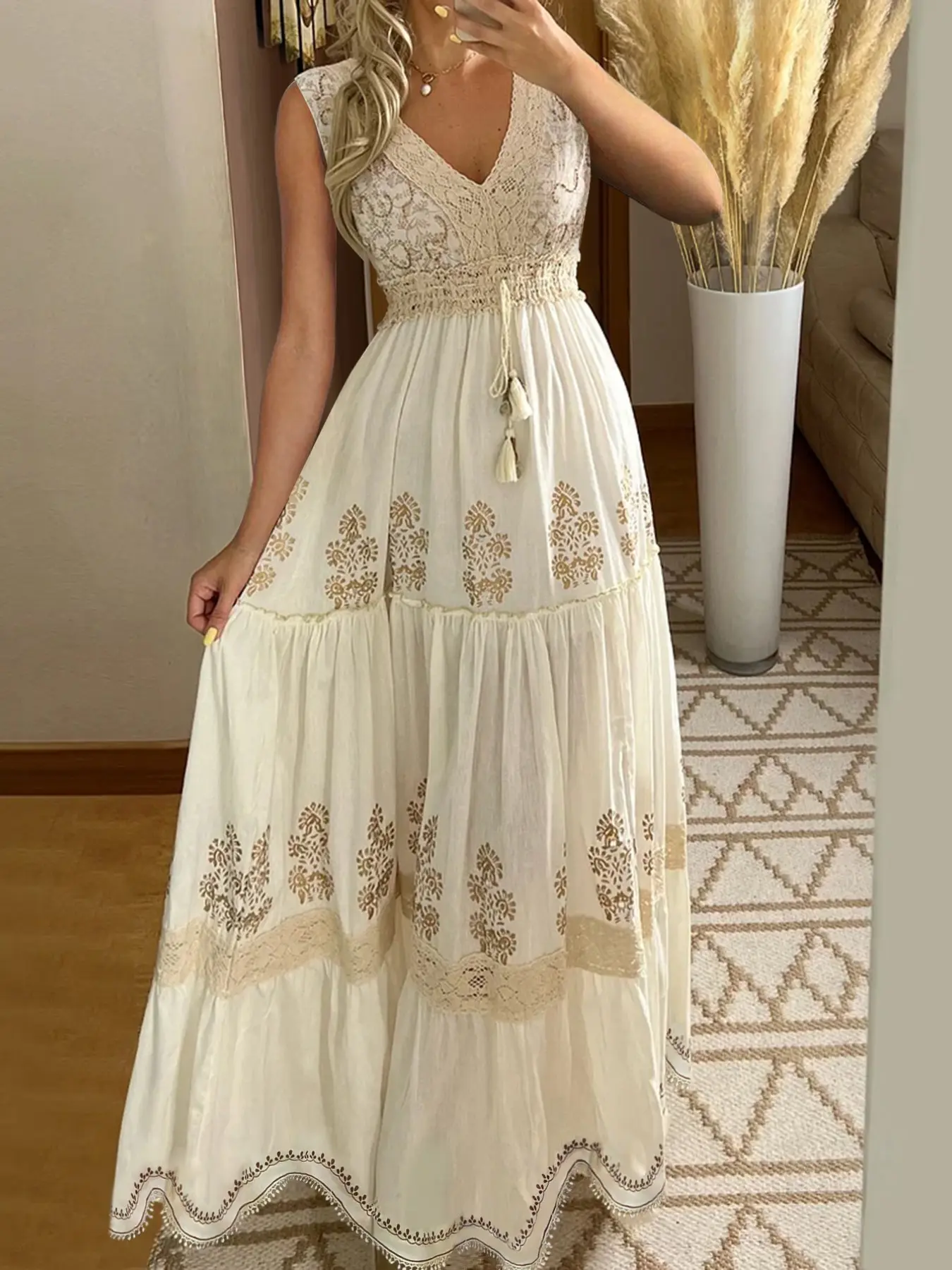 Women's Printed Fashion V-Neck Sleeveless Vest Dress, Casual Chic Boho Loose-Fitting Design, Perfect for Everyday Wear, Stylish and Comfortable