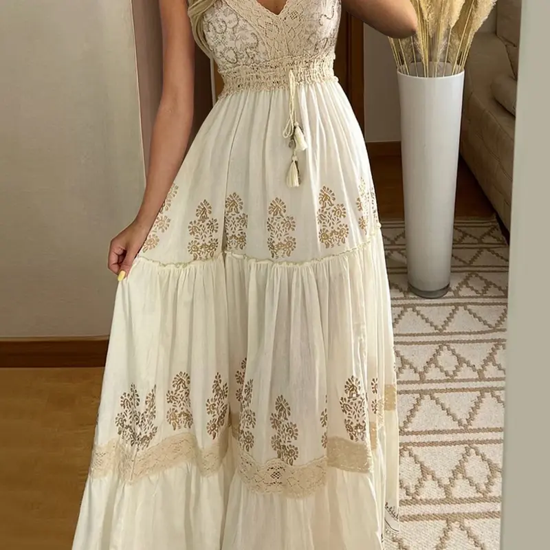 Women's Printed Fashion V-Neck Sleeveless Vest Dress, Casual Chic Boho Style Loose-Fitting Design, Perfect for Everyday Wear, Stylish and Comfortable