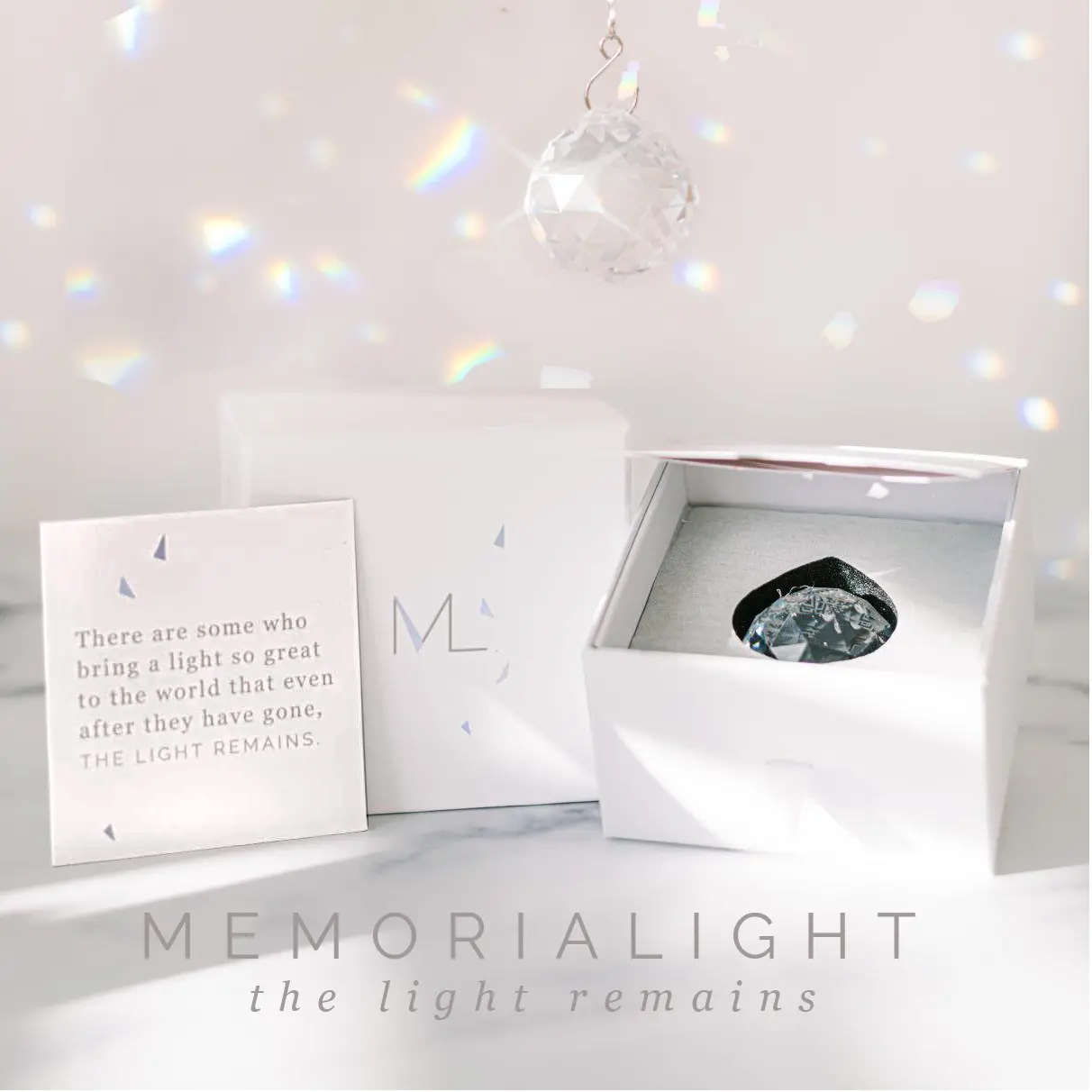 Memorialight Modern Grief Gift, Light Remains Keepsake Card Included, 40mm Crystal Home Ornament Rainbow Maker, Unique Memorial Gift for Loss of Family, Loved Ones or Pets, Best for Funeral Gifts, Sympathy, Bereavement, and Daily Remembrance