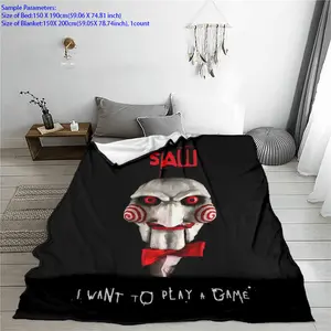 Jigsaw Horror Pattern Flannel Blanket, Comfortable Lightweight Multi-Purpose Throw, Digital Print Cover for Bed & Sofa, 1 Piece