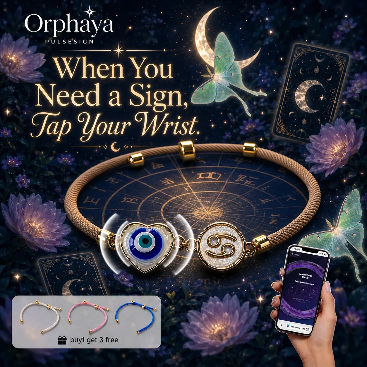 The Smart Oracle NFC Zodiac Bracelet Adjustable Anklet, Pearl Embellished Evil Eye Protection Talisman, Tap for Personalized Daily Tarot & Horoscope Spiritual Jewelry