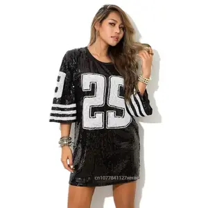 New Jazz Dance Performance Dress Female Singer Performance Dance Dress Hip Hop Street Dance Stage Glitter Long T-shirt