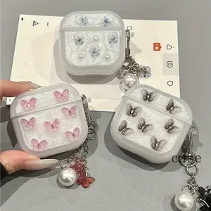 [Sh] Epoxy three-dimensional butterfly flower pendant Airpods4/3 earphone protective case cover 2pro second and third generation new models are suitable for Apple wireless bluetooth silicone soft case